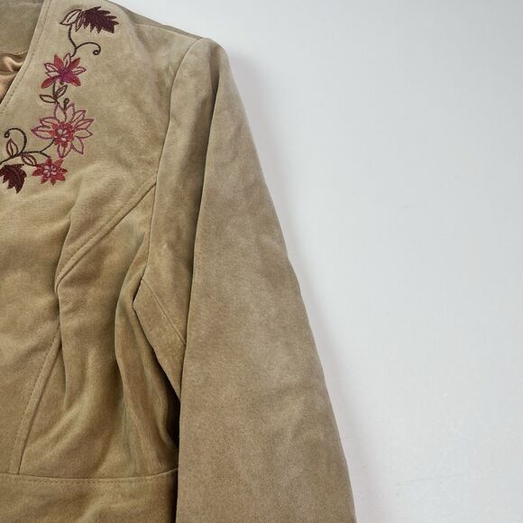 Vintage Floral Embroidered Suede Leather Jacket 14P Boho Festival Western Y2K - Picture 4 of 15